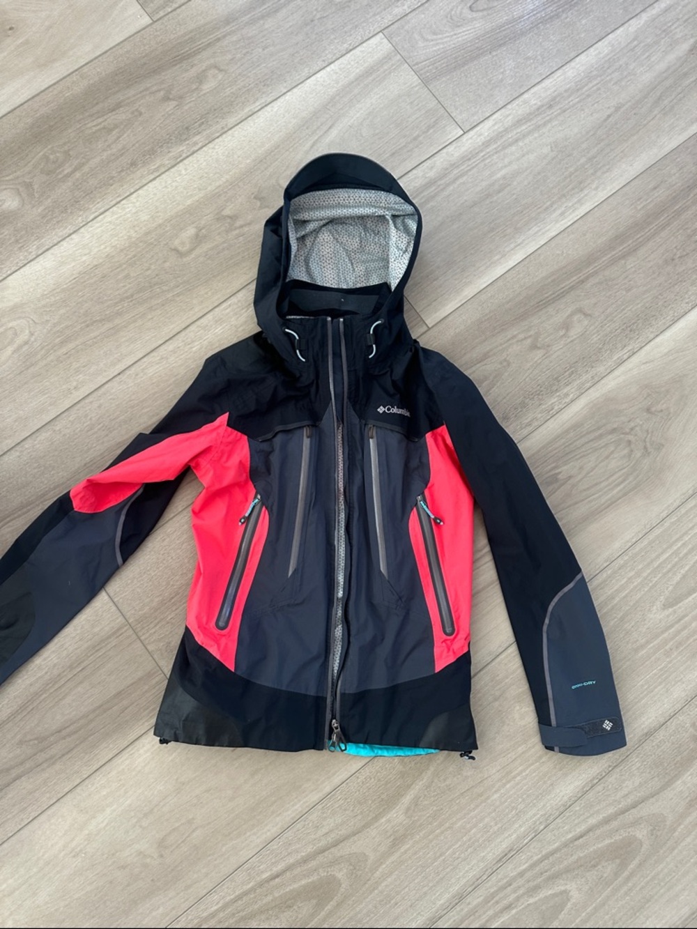 Columbia Black and Pink Colorblock Waterproof Hooded Jacket